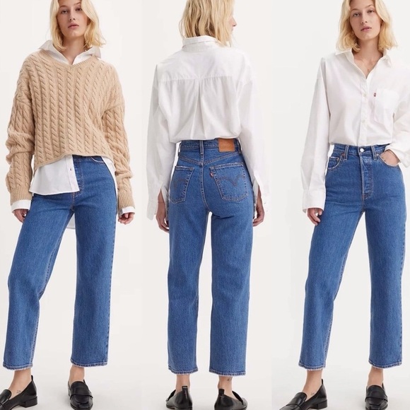 Levi's Premium Ribcage Straight Ankle Jeans in Jazz Pop Sz 30 - Picture 1 of 8